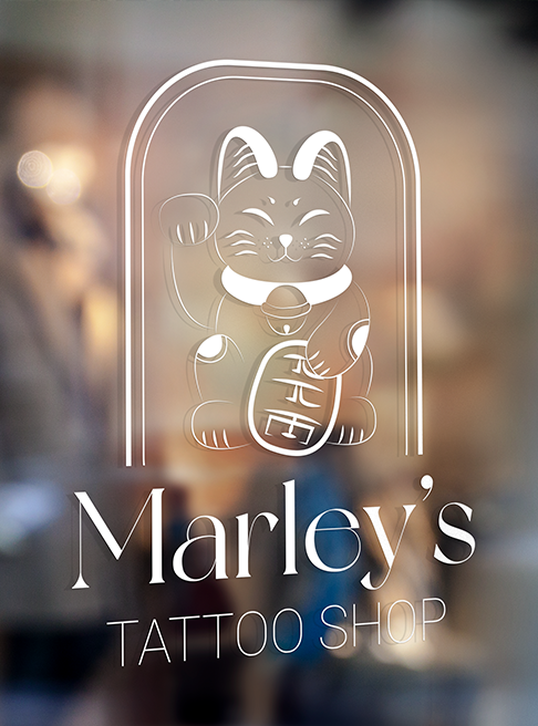 logo vitre mockup Marley's Tattoo Shop